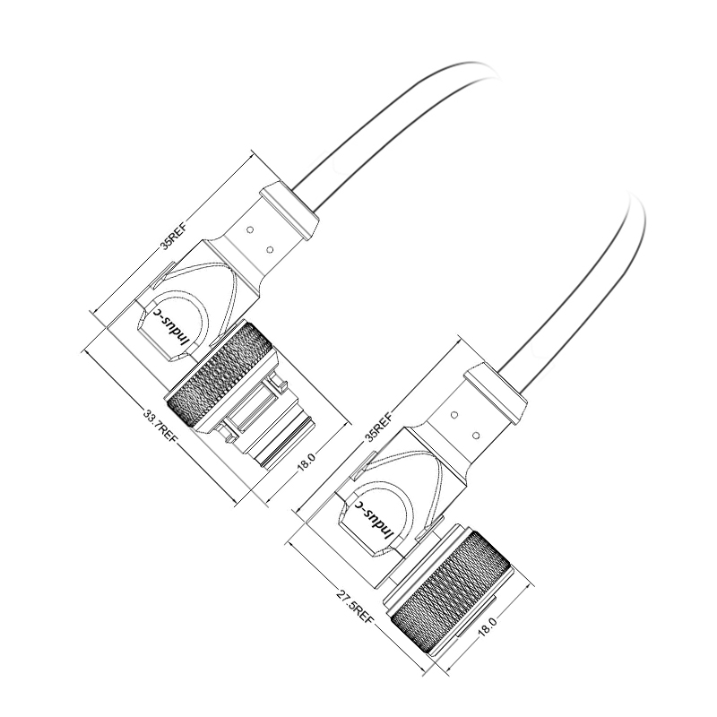 Push-pull m12 3pins A code male to female right angle molded cable,unshielde,PVC,-40°C~+105°C,22AWG 0.34mm²,brass with nickel plated screw